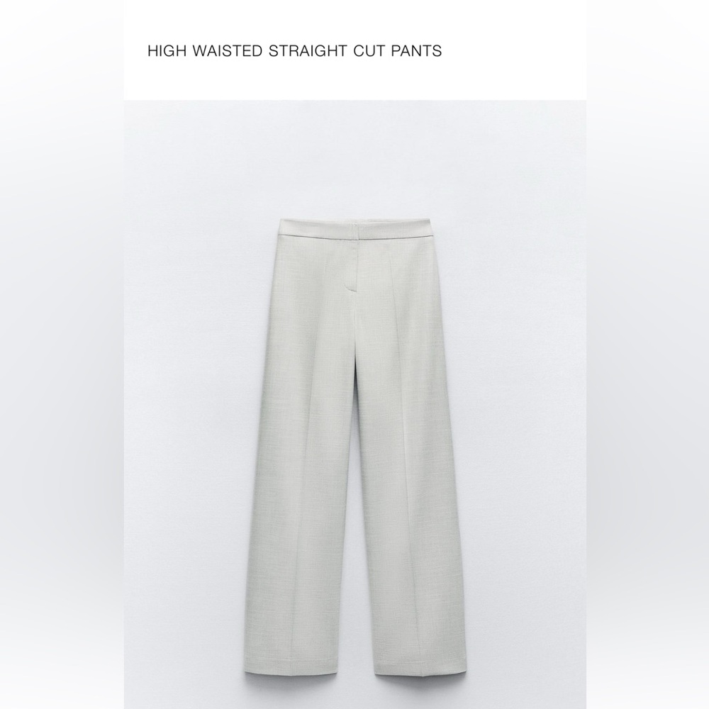 NWT Zara High Waisted Straight Cut Pants - Light Gray